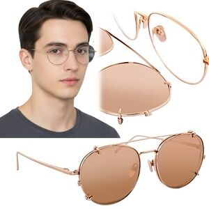 Linda Farrow Rose Gold Round Aviator Clip On Optical Sunglasses LFL646C3SUN
